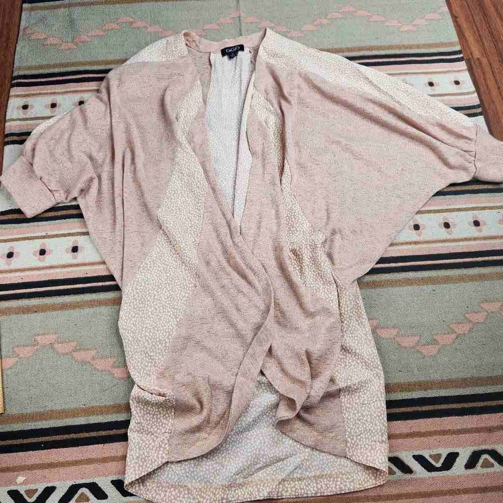Gigio Batwing Open Front Cardigan Pink With Patterned Dotted Panels Oversized Wo